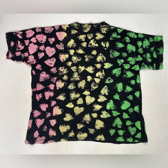 VINTAGE Heart All Over Print Graphic T-shirt Men 3XL Multicolor 90 Single Stitch - Picture 4 of 6